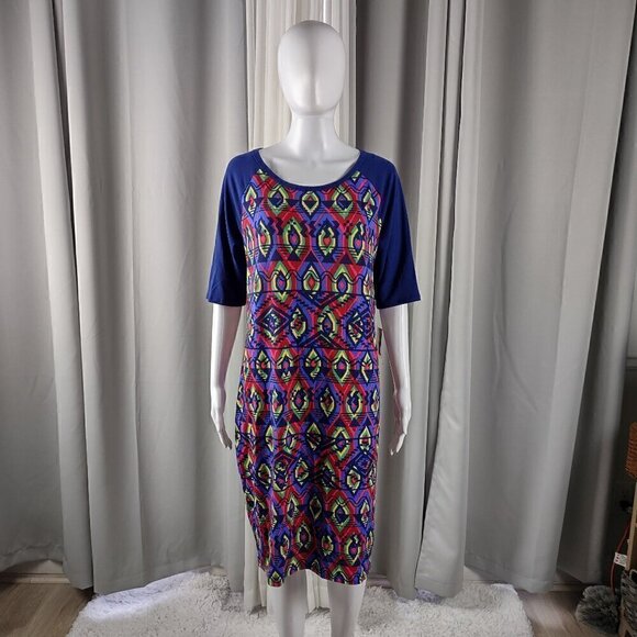 LuLaRoe Dresses & Skirts - LulaRoe Women's Blue/Red/Multi-Color Julia Midi Knit Dress Plus Size 2XL (NWT)